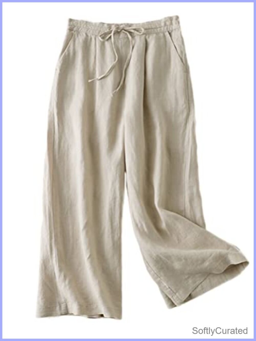Linen Cropped Wide Leg Pants Elastic Waist Casual Palazzo Trousers